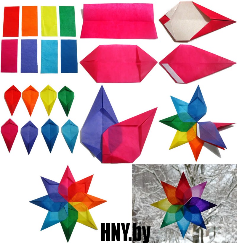 Простая новогодняя звезда из цветной бумаги: делаем игрушки на елку из бумаги своими руками