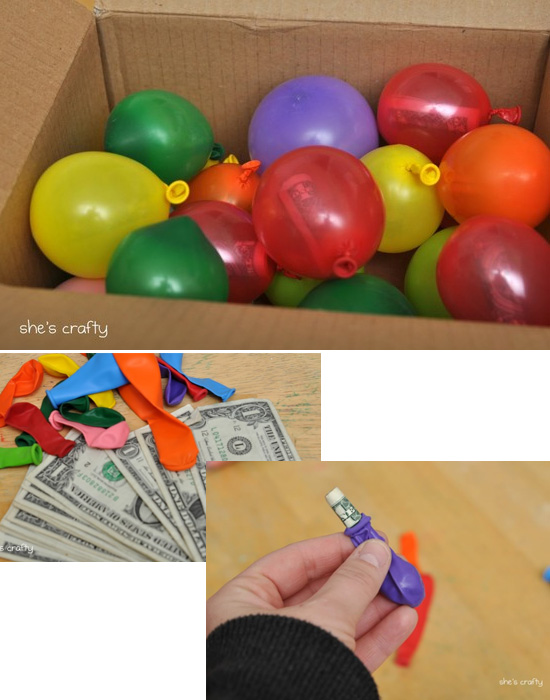 витаминки счастья в виде воздушных шаров с записочками или купюрами внутри