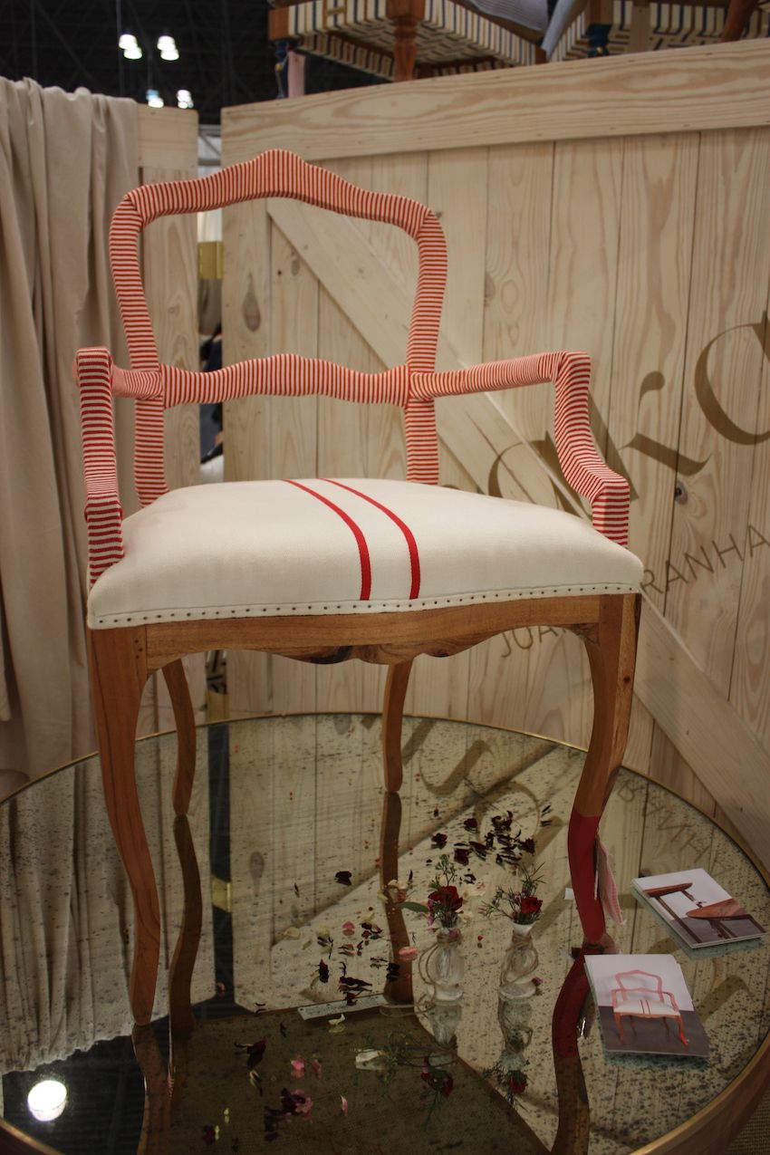 This ribbon-wrapped Bunakara armchair is good for dining as well as regular seating.