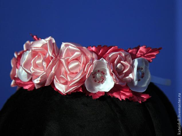 Розы и листья с прожилками из ткани без инструментов, фото № 16