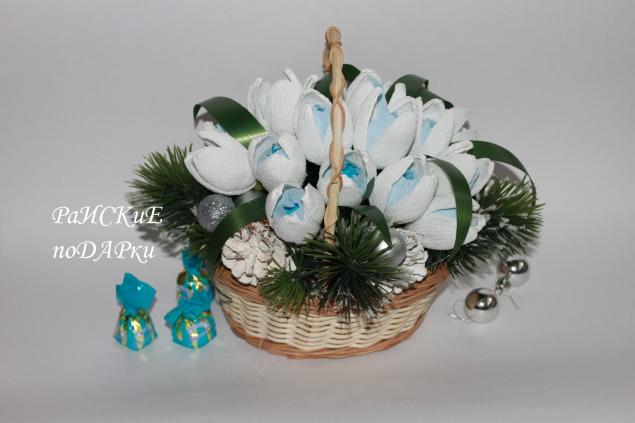 Новогодняя корзинка с подснежниками и конфетами, фото № 19