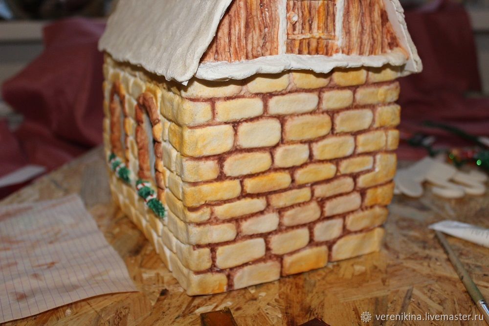 Делаем из соленого теста новогодний светящийся домик, фото № 24