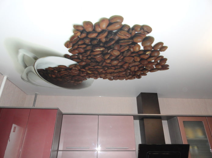 потолок с изображением кофе на кухне