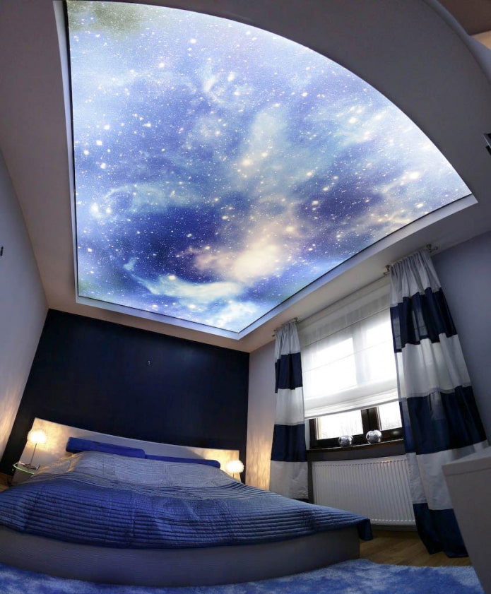 потолок с изображением космоса в спальне