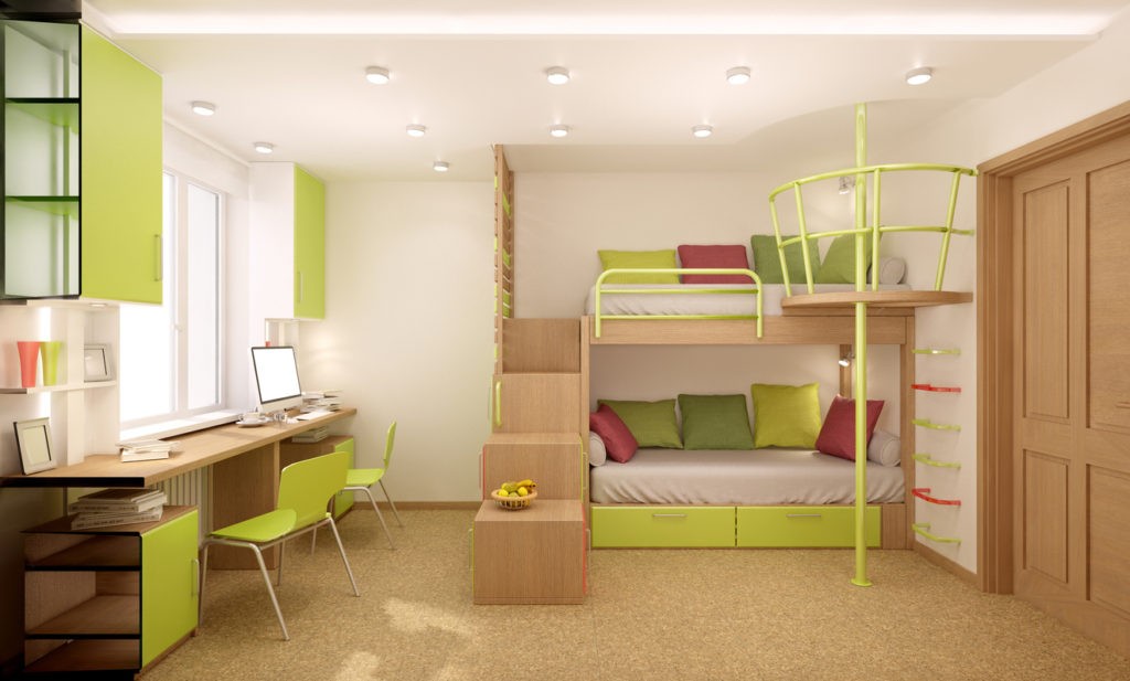 Дизайн детской комнаты для двух разнополых детей учебная зона