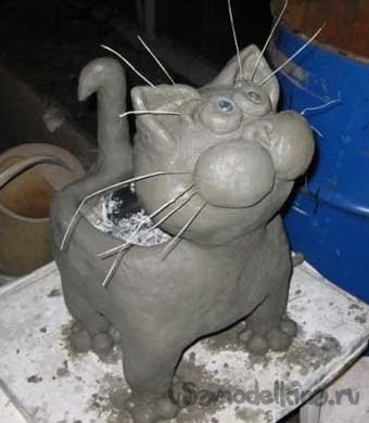 Кот-клумба из пластмассовой бутылки и цемента