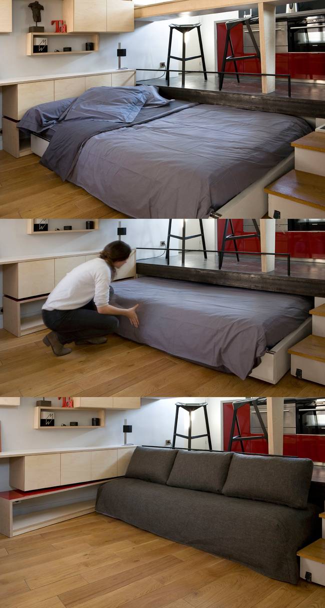 Спрятанная кровать в квартире-студии