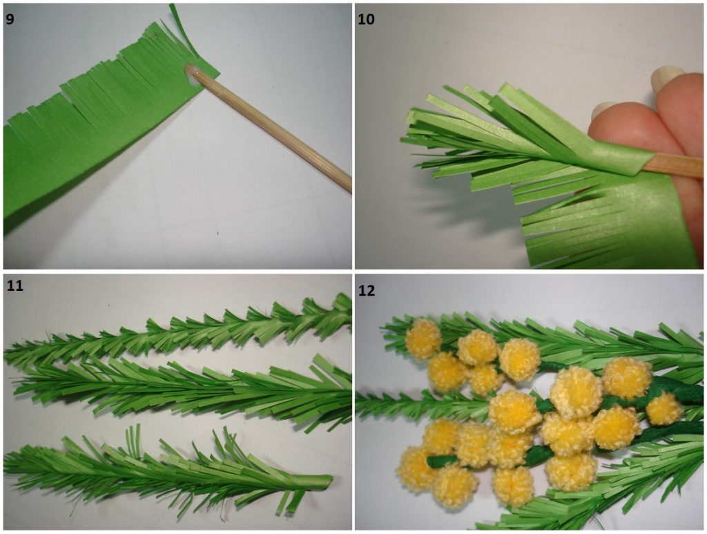 Изготовление листьев мимозы из бумаги