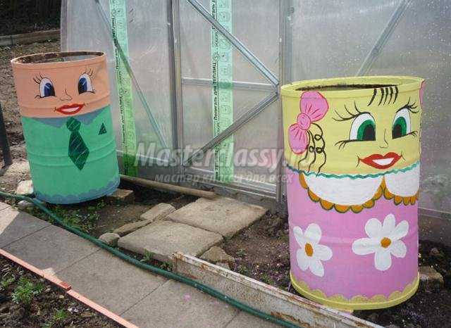 поделки для дачи. Бочки для воды