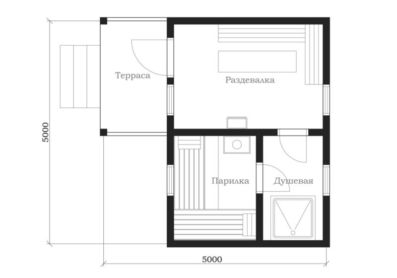 «Проект бани 5 на 5: фото, особенности составлен