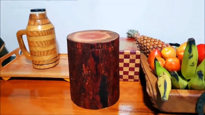 Как сделать шкатулку хлебницу из куска бревна