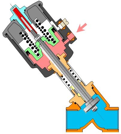 Клапан с пневмоприводом в открытом состоянии