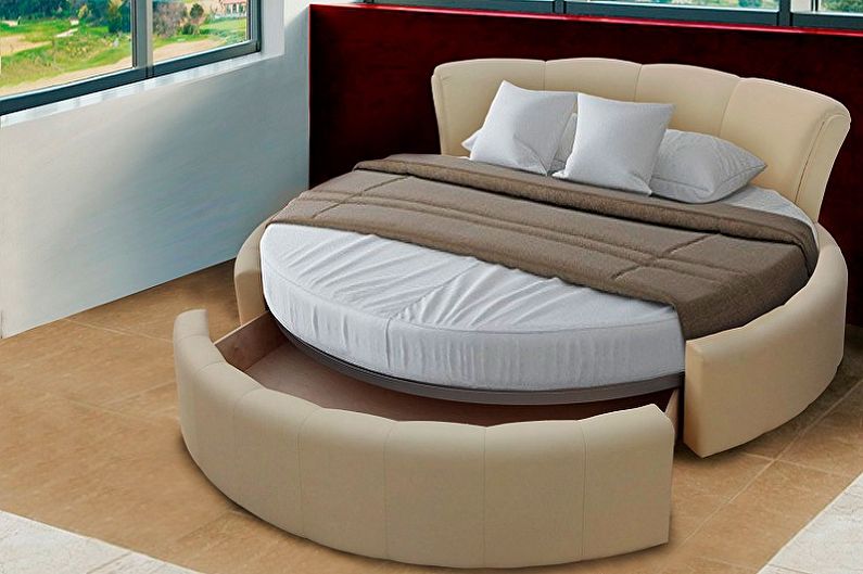 Виды круглых кроватей в спальню - Круглая кровать с разнообразными функциями