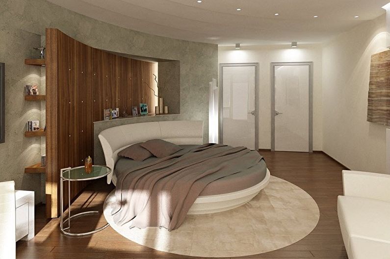 Круглая кровать в спальне - фото