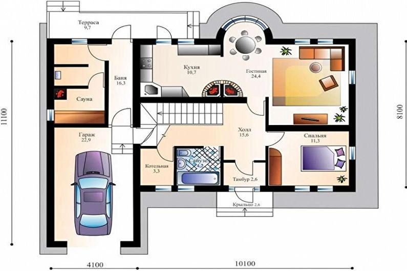 Современные проекты одноэтажных домов - Одноэтажный дом с гаражом