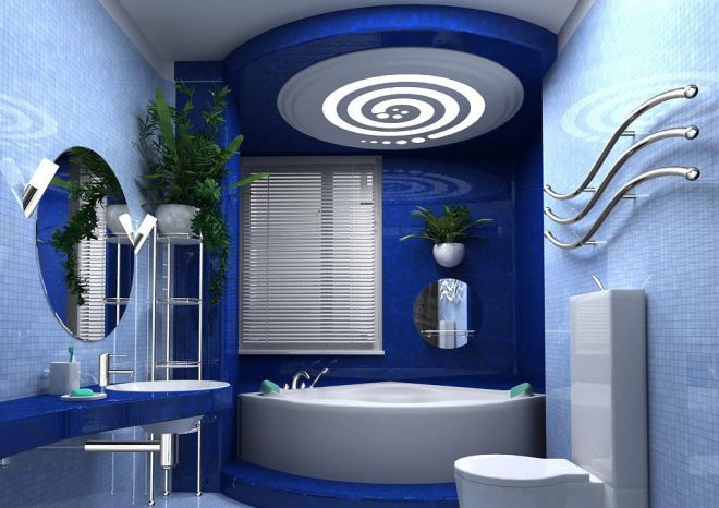 Потолок в ванной синий